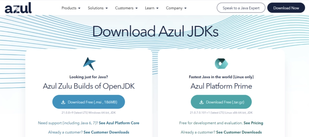 2.以下のページに遷移するので、「Azul Zulu Builds of OpenJDK」の下にある[Download Free]をクリックし、インストーラーをダウンロードします。
