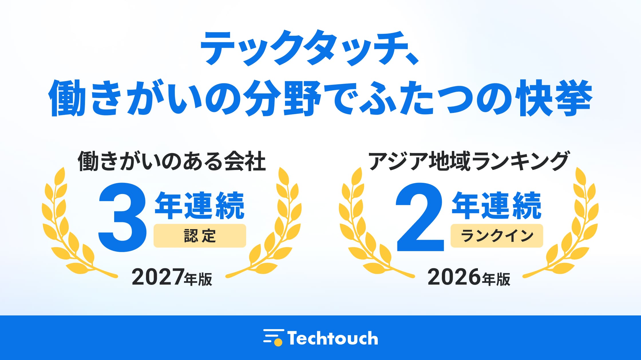 テックタッチ、Great Place To Work® Japan調査で 「働きがいのある会社」に3年連続認定、アジア地域ランキング44位に選出