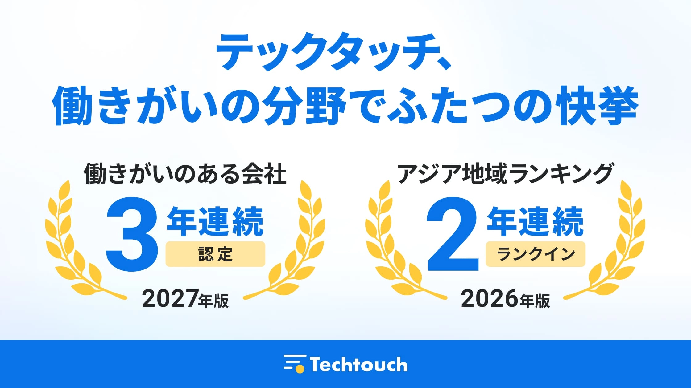 テックタッチ、Great Place To Work® Japan調査で 「働きがいのある会社」に3年連続認定、アジア地域ランキング44位に選出